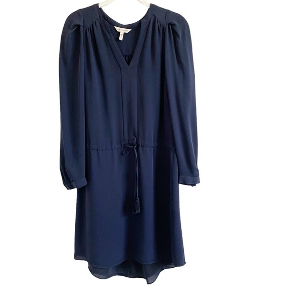 Rebecca Taylor 100% Silk Blouson Dress Navy Size 0 Sheer Minimalist Office - Picture 1 of 6